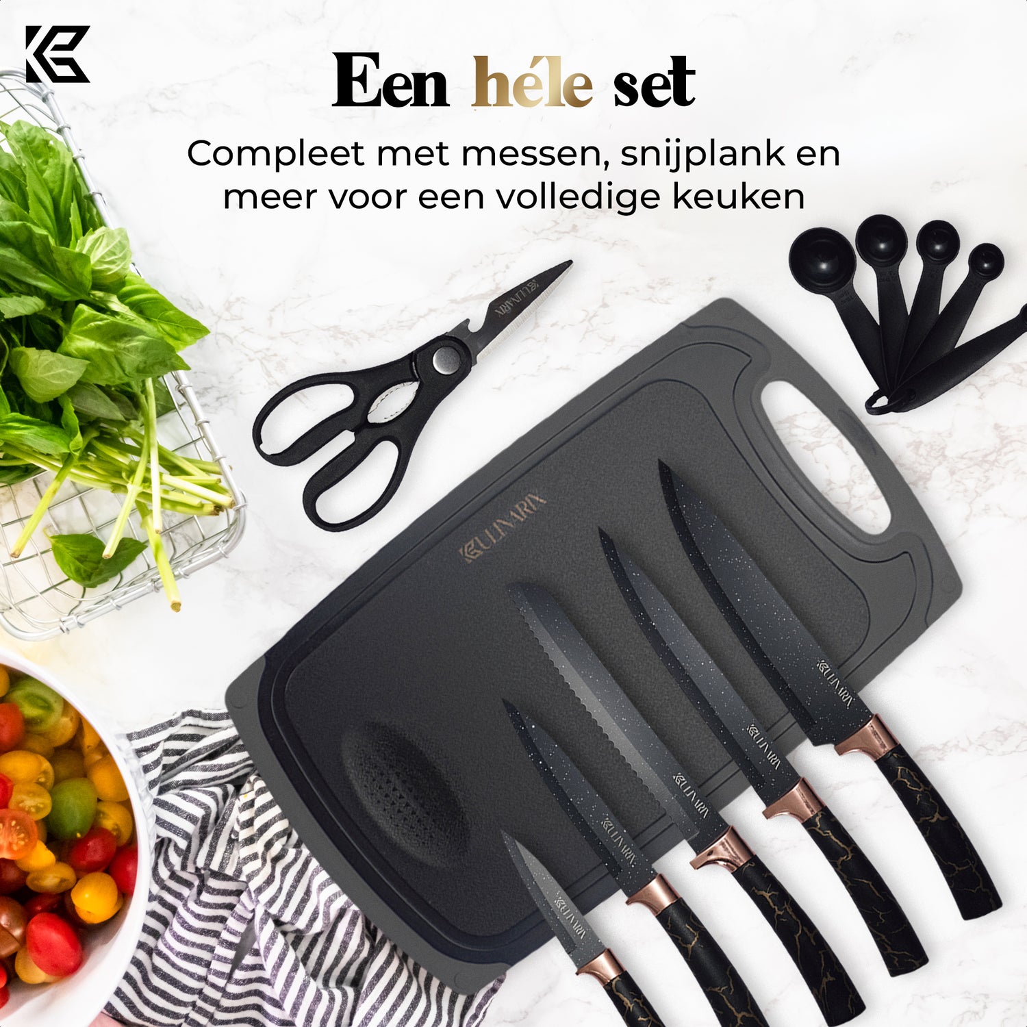 Keukengereiset zwart marmerlook 25 delig