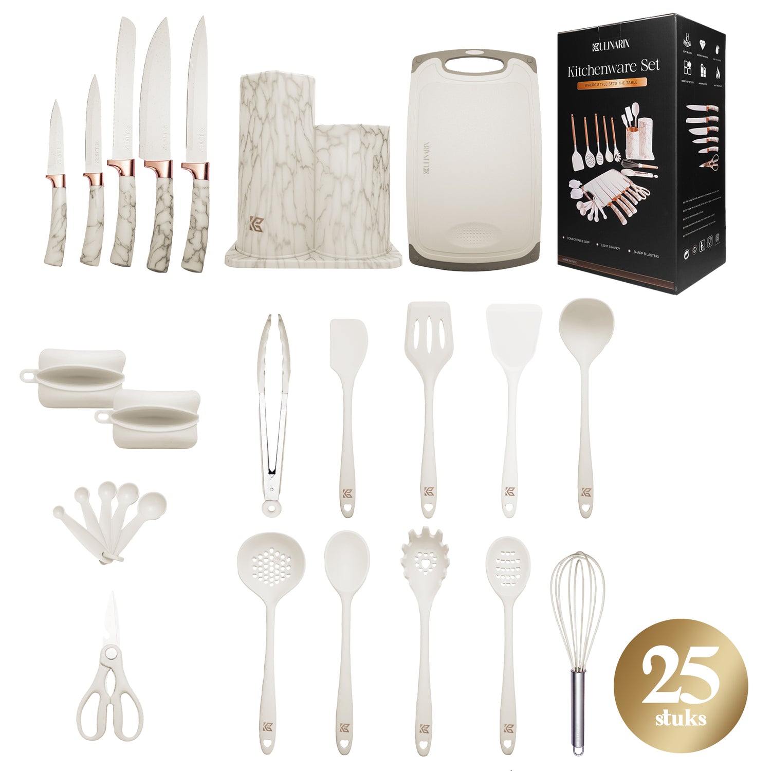 Keukengereiset wit marmerlook 25 delig